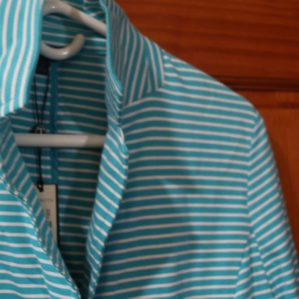Talbots Blue & White Striped Button Front Lightweight Knit Cardigan LG - Picture 4 of 14